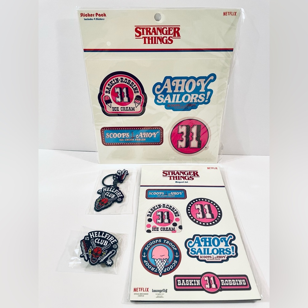Stranger Things Loungefly Magnet & Stickers, Hellfire Club Keychain & Pin Bundle